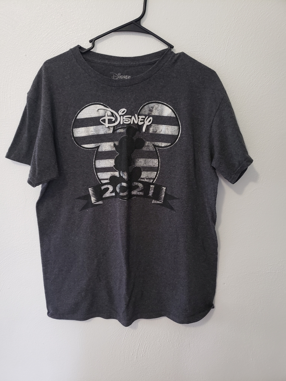 Disney Charcoal Gray Striped Mickey 2021 Short Sleeve Tee